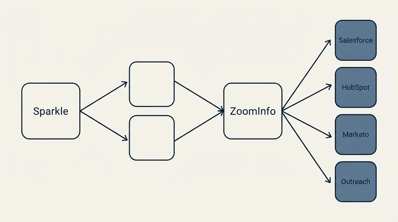 Integration schematic: Integration Ecosystem (Sparkle, ZoomInfo, Salesforce, HubSpot)