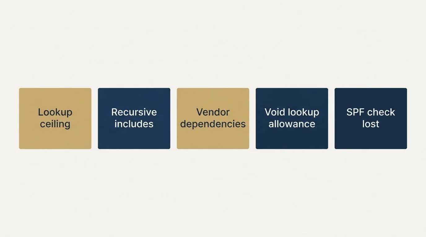 Schematic: Why it matters: the limit nobody edits their way into (Lookup ceiling, Recursive includes, Vendor dependencies, Void lookup allowance)