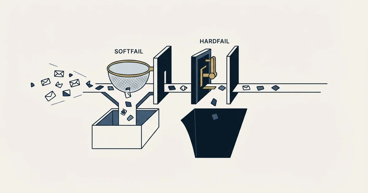 Editorial illustration for SPF Softfail vs Hardfail