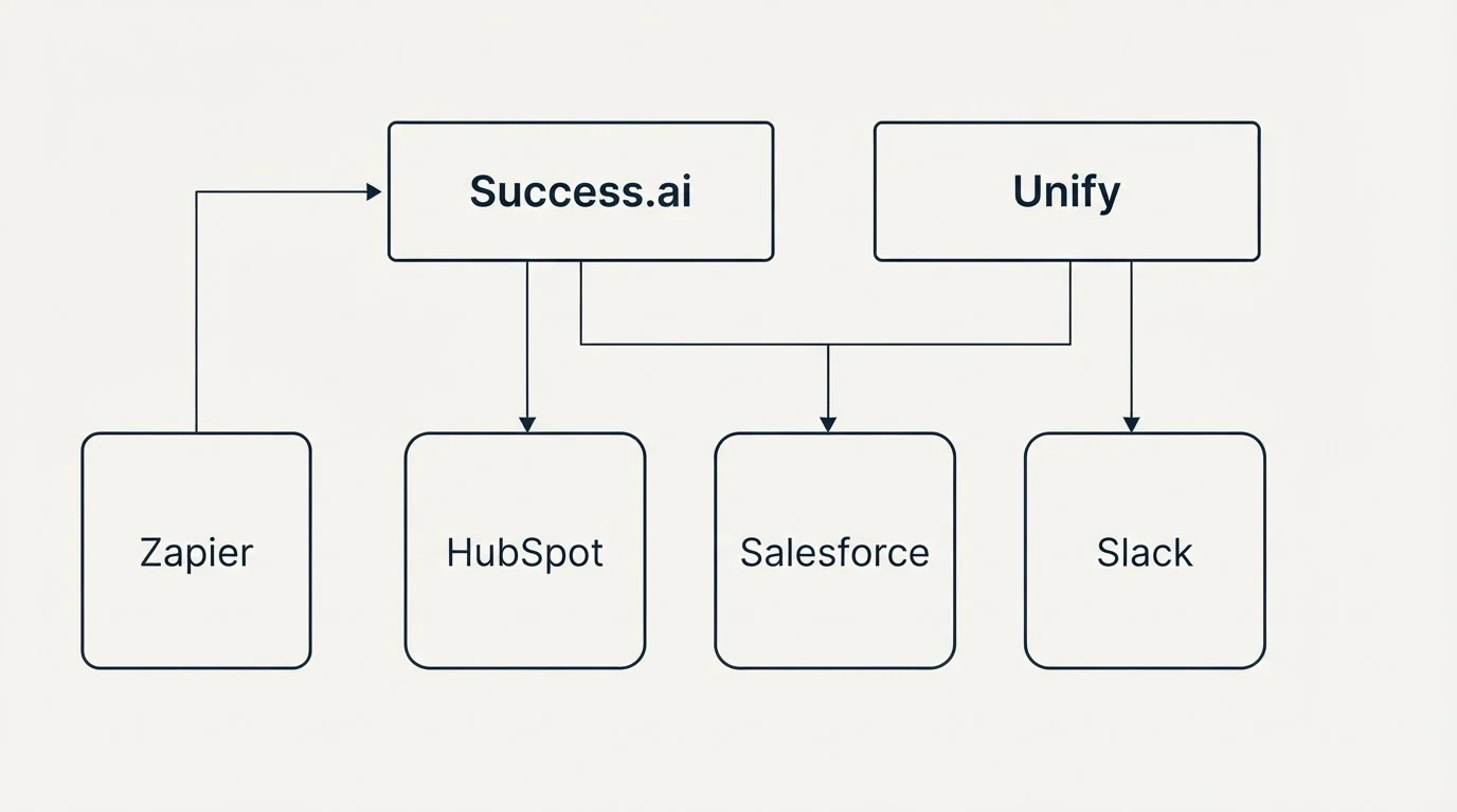 Integration grid: Integration Ecosystem (Success.ai, Unify, HubSpot, Salesforce)