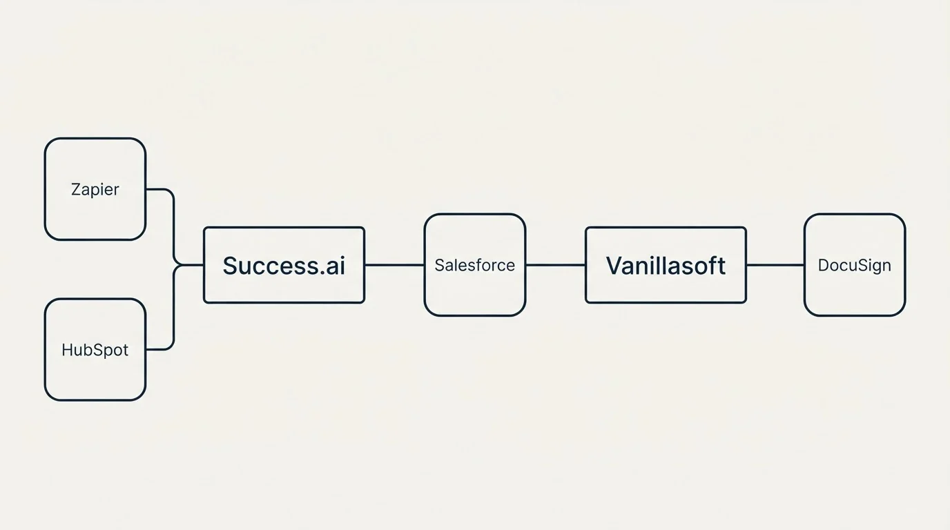 Integration flow: Integration Ecosystem (Success.ai, Vanillasoft, Salesforce, Zapier)