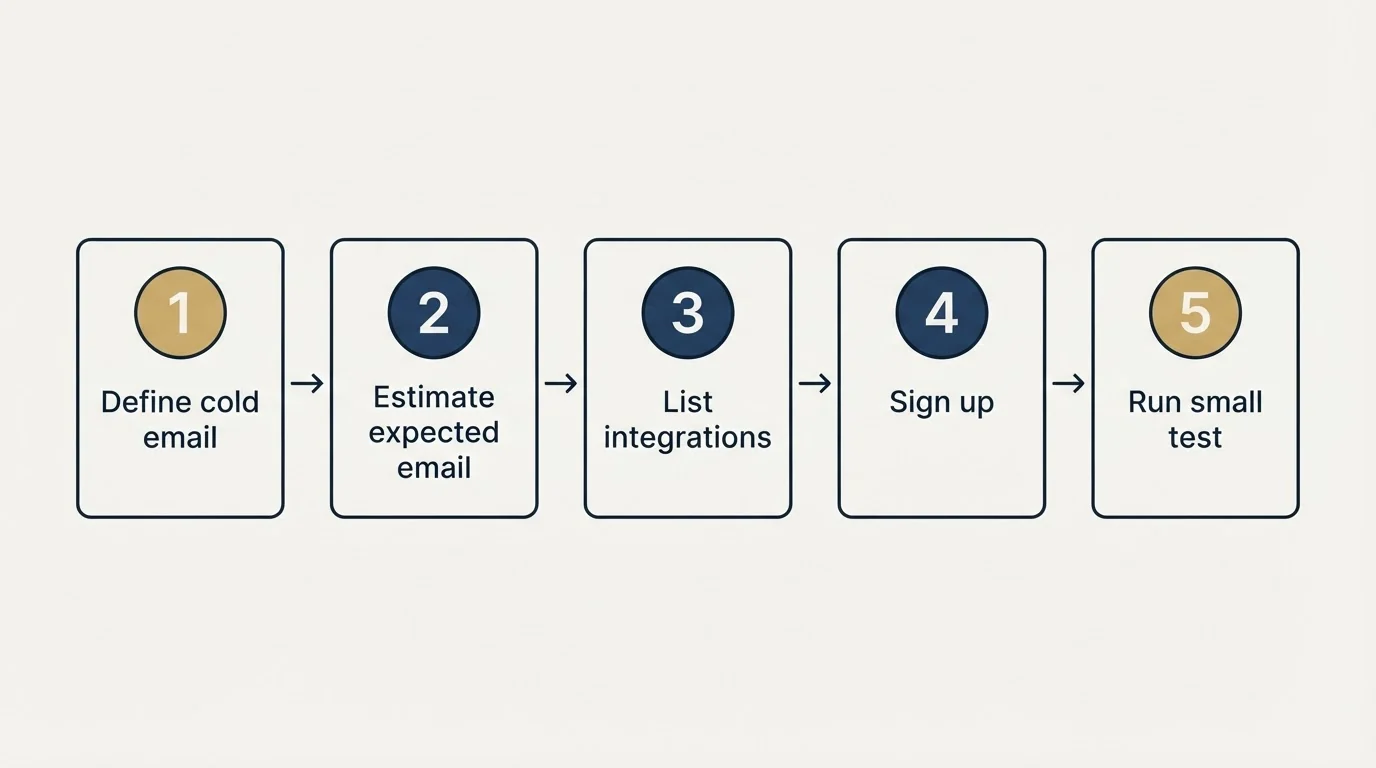 Step sequence: Getting Started Checklist (Define cold email, Estimate expected email, List integrations, Sign up)