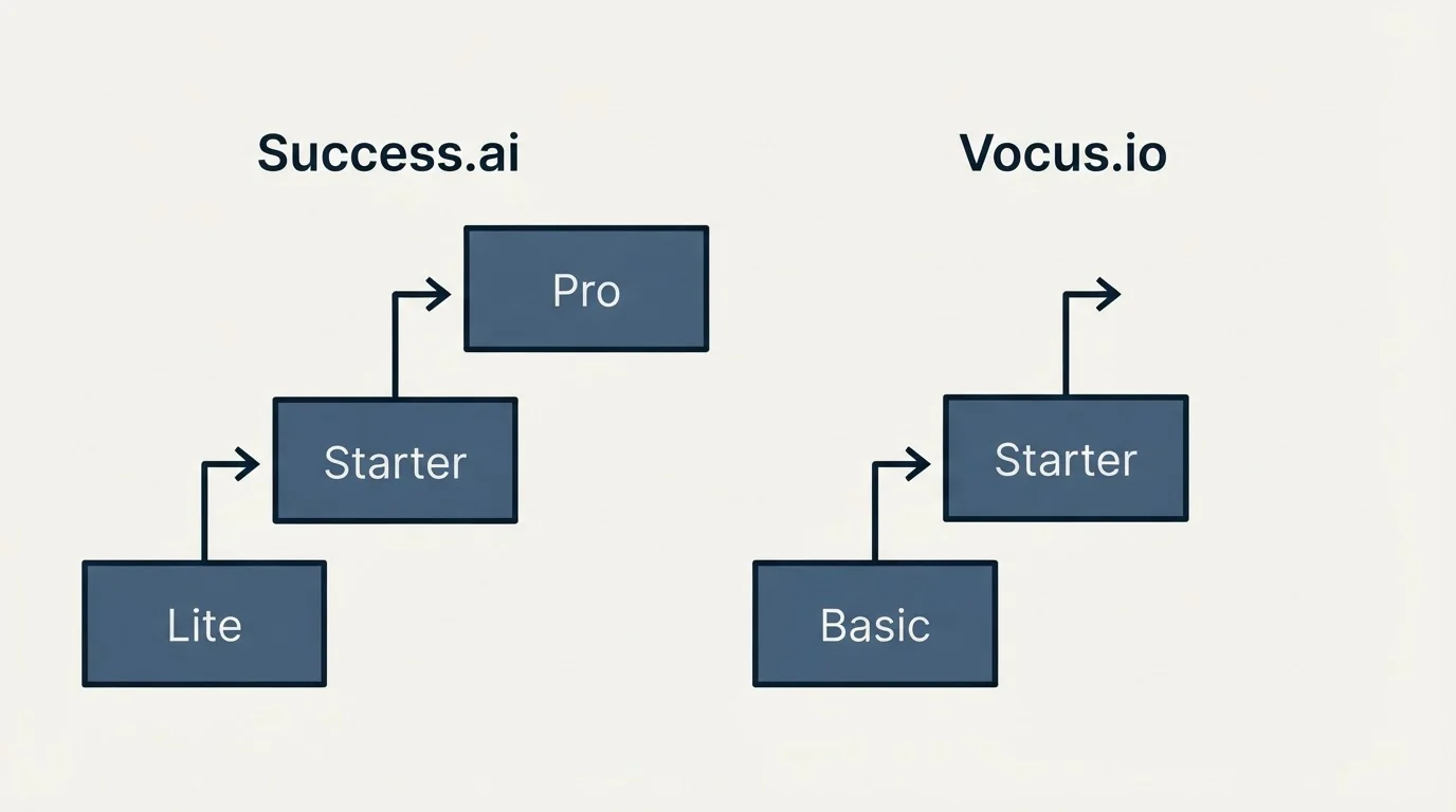 Pricing ladder: Pricing Comparison (Success.ai, Vocus.io, Lite, Basic)