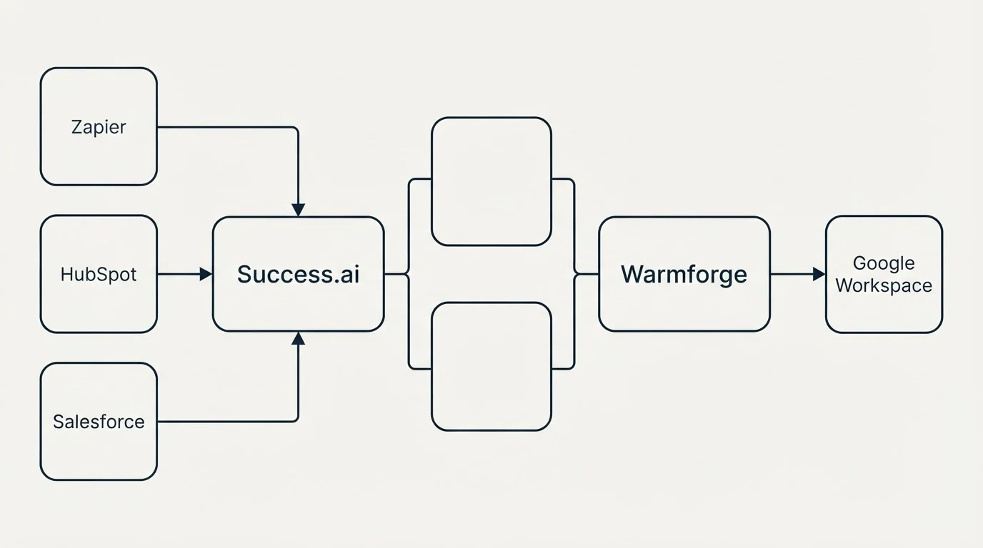 Integration flow: Integration Ecosystem (Success.ai, Warmforge, Zapier, Google Workspace)