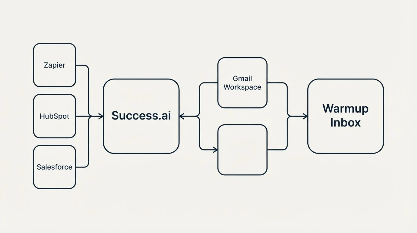 Integration schematic: Integration Ecosystem (Success.ai, Warmup Inbox, Zapier, Gmail Workspace)
