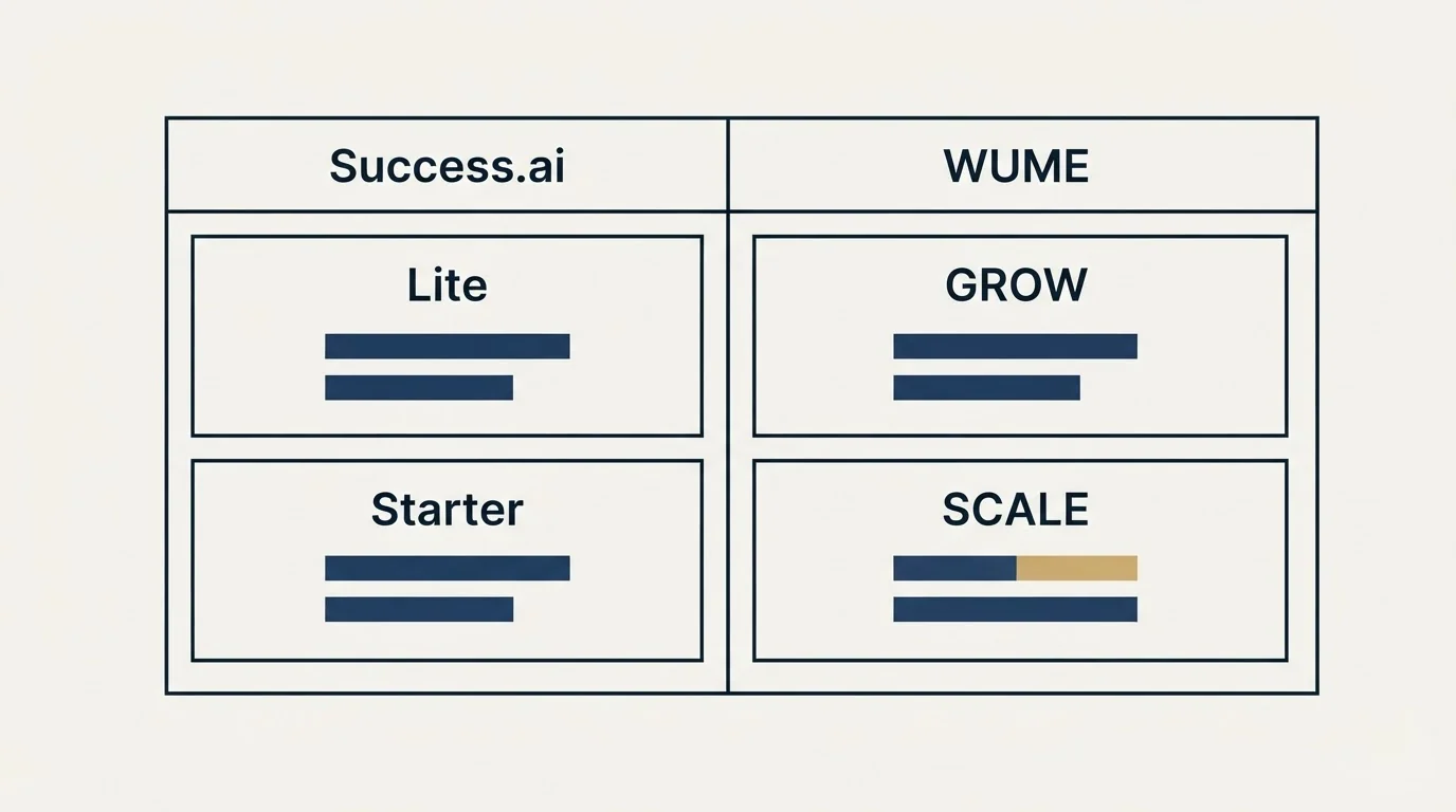 Pricing table: Pricing Comparison (Success.ai, WUME, Lite, GROW)
