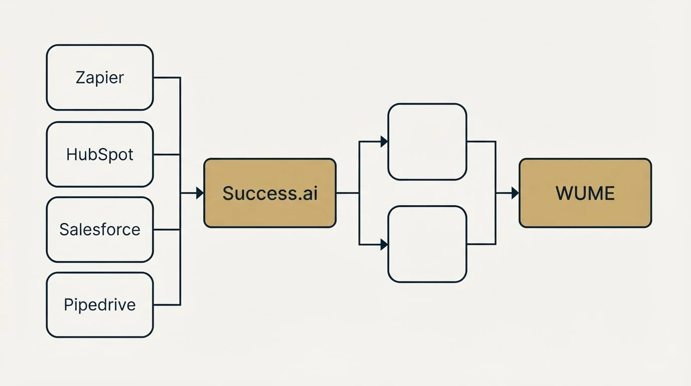 Integration flow: Integration Ecosystem (Success.ai, WUME, Zapier, HubSpot)