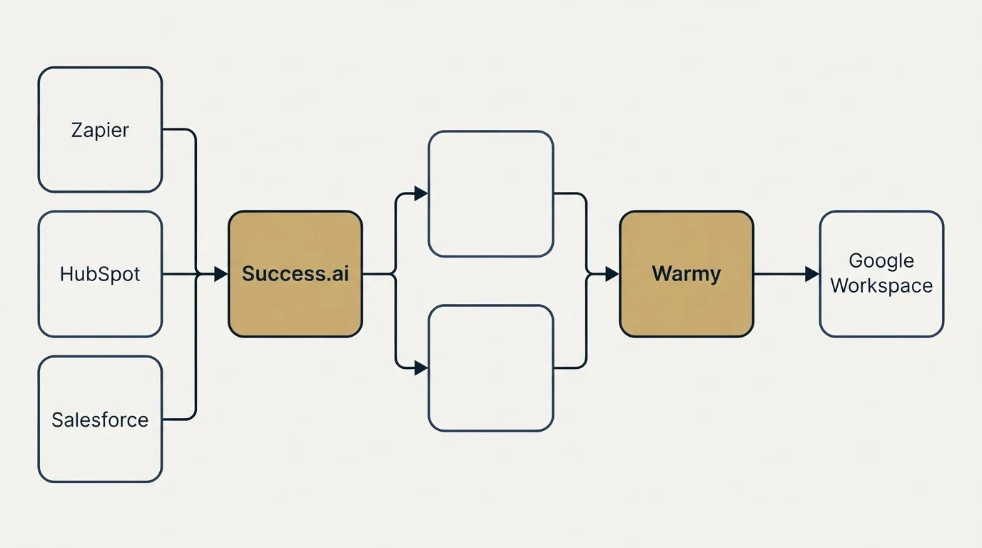 Integration flow: Integration Ecosystem (Success.ai, Warmy, Zapier, Google Workspace)