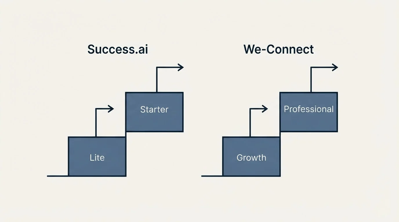 Pricing ladder: Pricing Comparison (Success.ai, We-Connect, Lite, Growth)