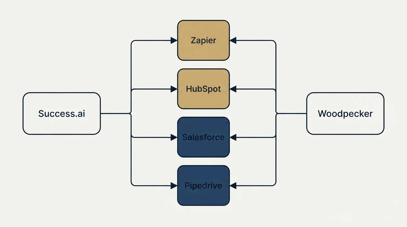Integration flow: Integration Ecosystem (Success.ai, Woodpecker, Zapier, HubSpot)