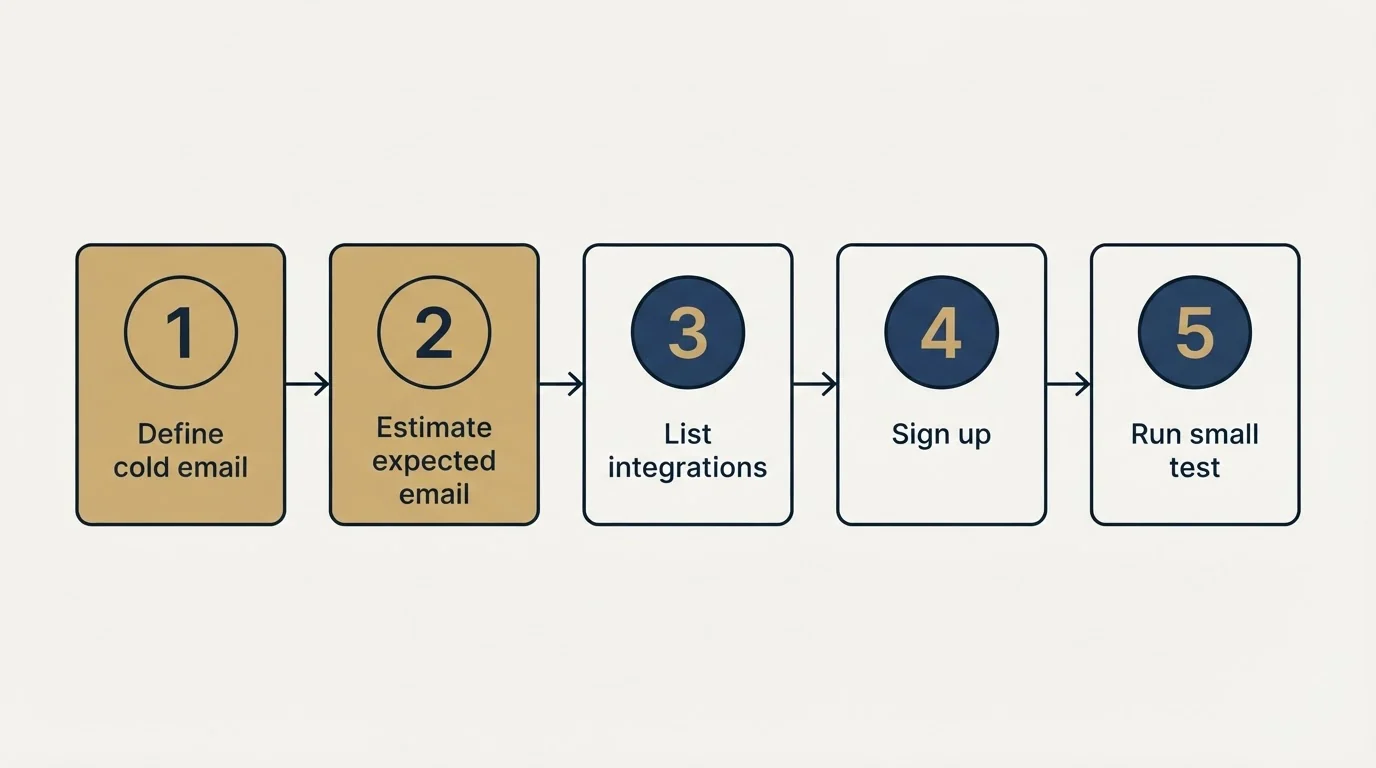 Step sequence: Getting Started Checklist (Define cold email, Estimate expected email, List integrations, Sign up)