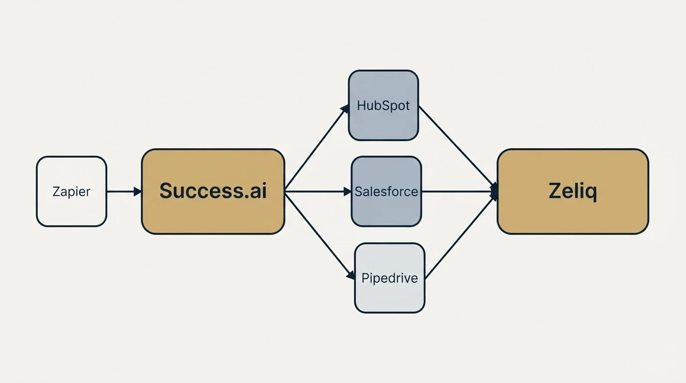 Integration schematic: Integration Ecosystem (Success.ai, Zeliq, HubSpot, Salesforce)