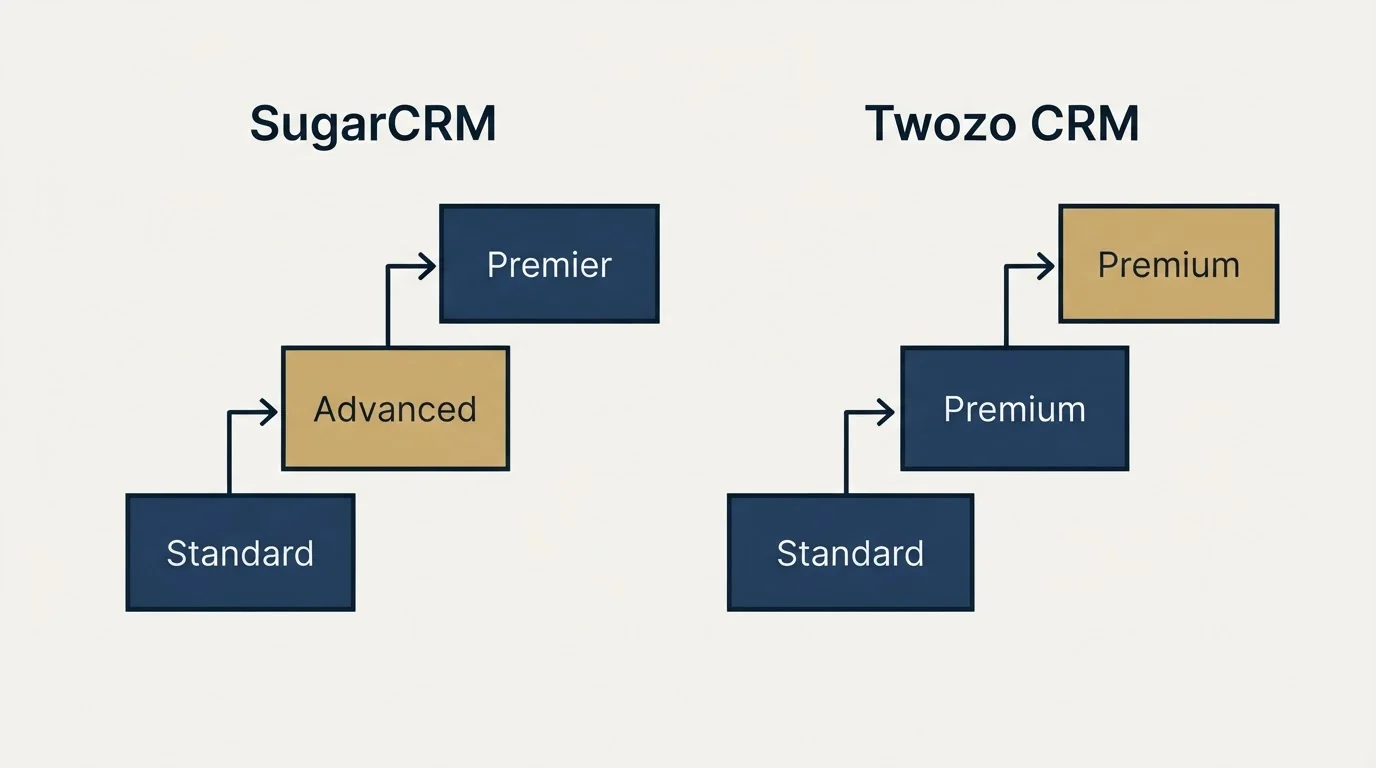 Pricing ladder: Pricing Comparison (SugarCRM, Twozo CRM, Standard, Advanced)