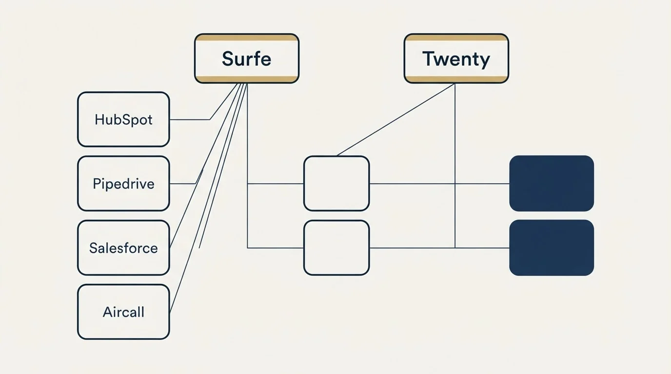 Integration grid: Integration Ecosystem (Surfe, Twenty, HubSpot, Pipedrive)