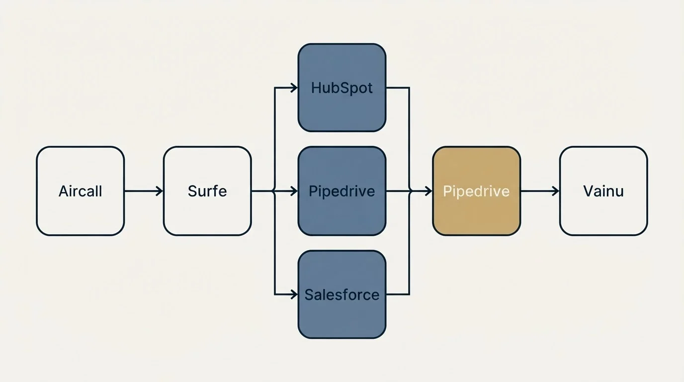 Integration flow: Integration Ecosystem (Surfe, Vainu, HubSpot, Pipedrive)