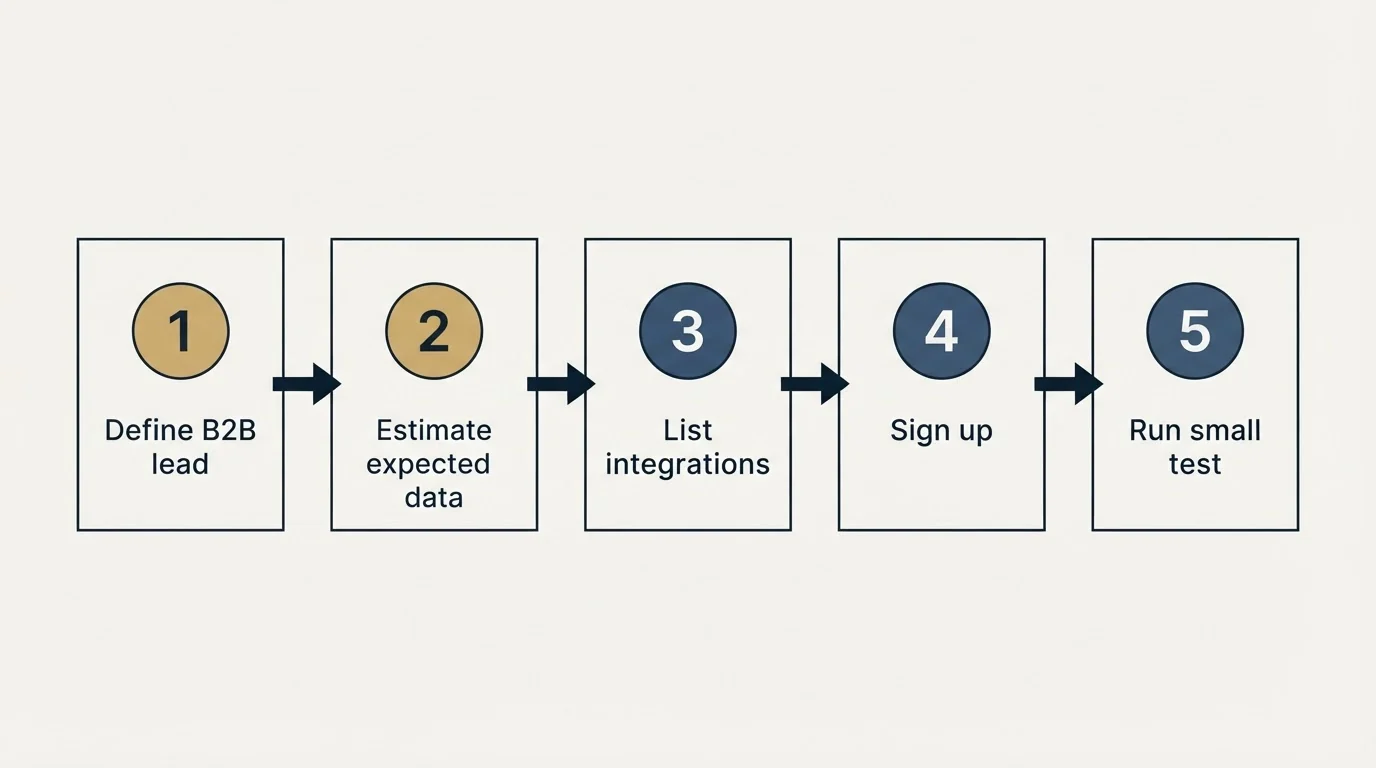 Step sequence: Getting Started Checklist (Define B2B lead, Estimate expected data, List integrations, Sign up)