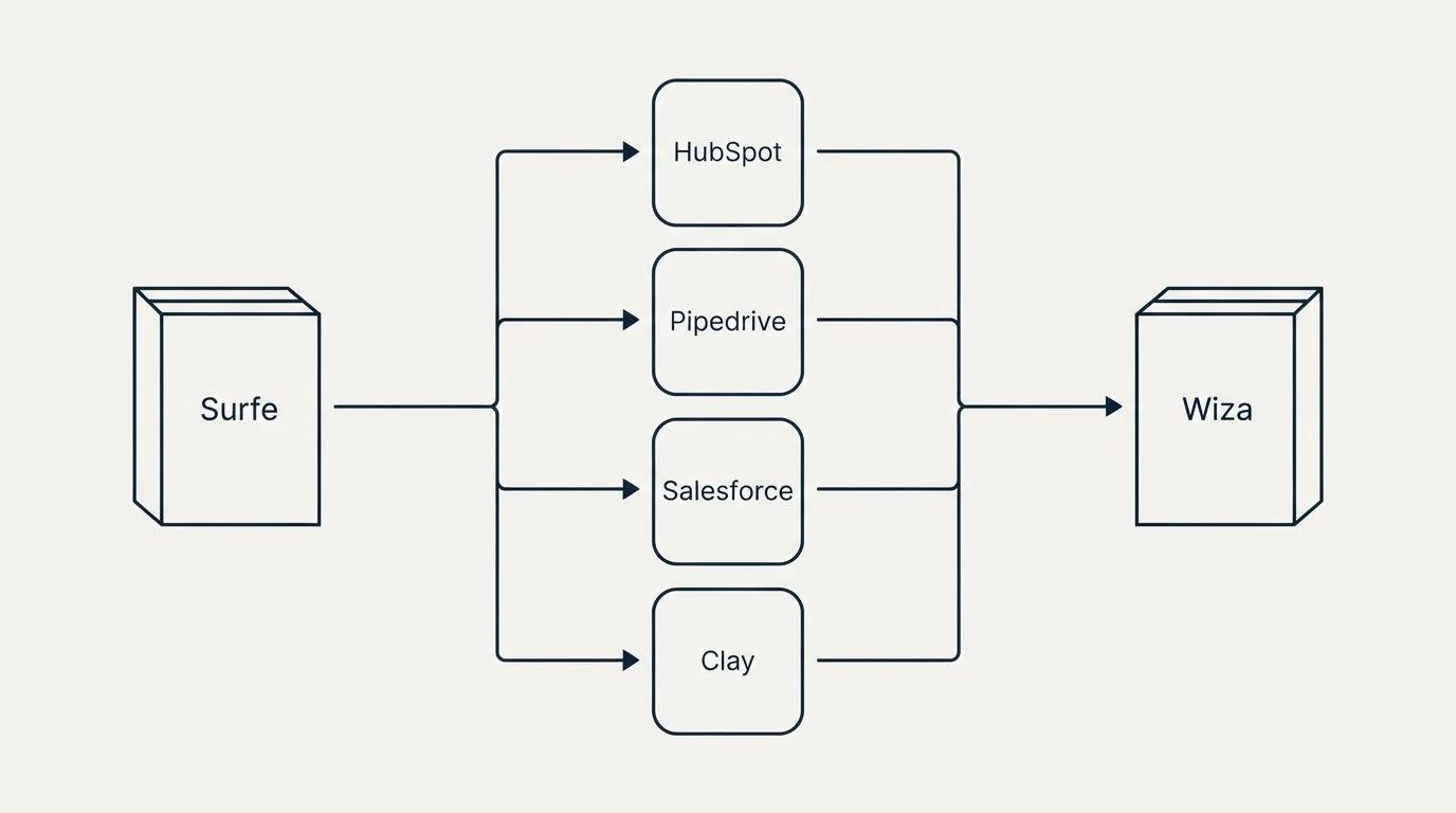 Integration flow: Integration Ecosystem (Surfe, Wiza, HubSpot, Pipedrive)