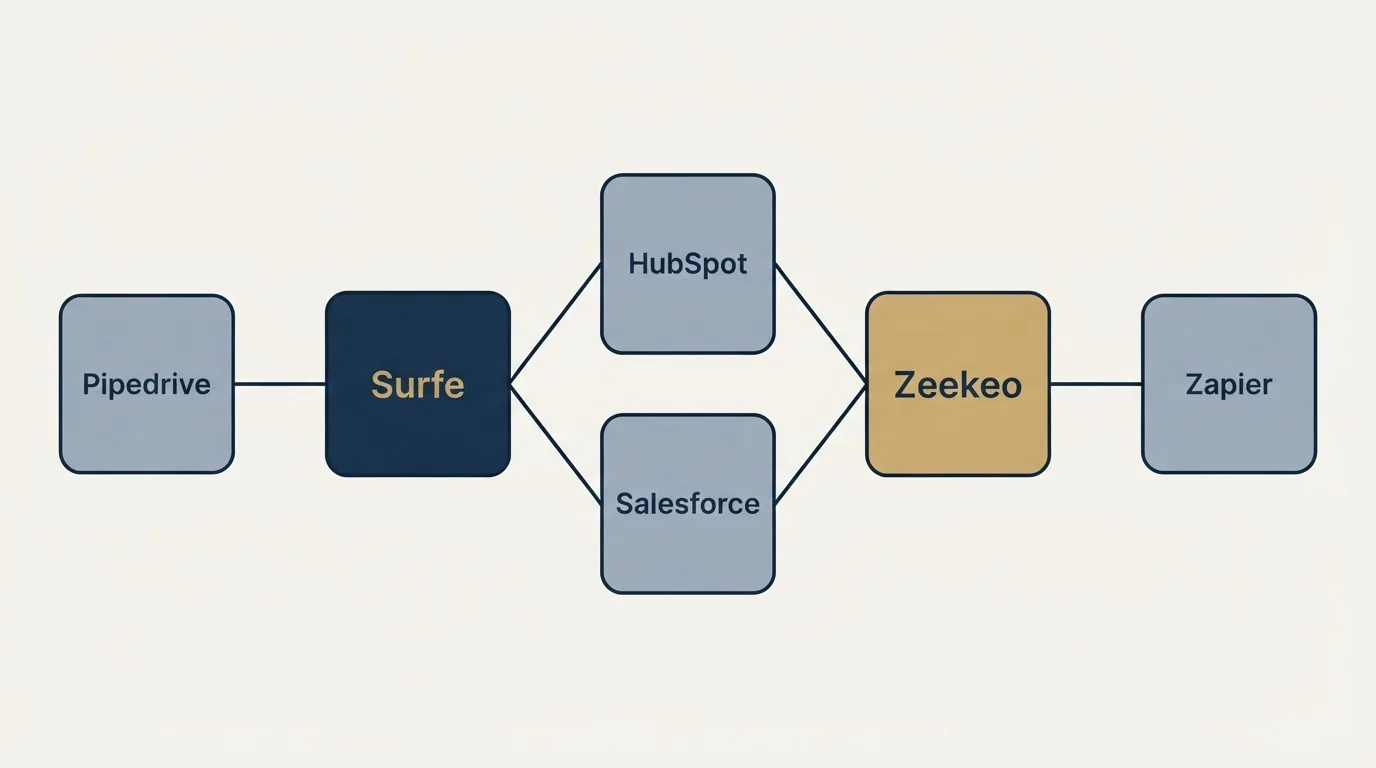 Integration schematic: Integration Ecosystem (Surfe, Zeekeo, HubSpot, Salesforce)