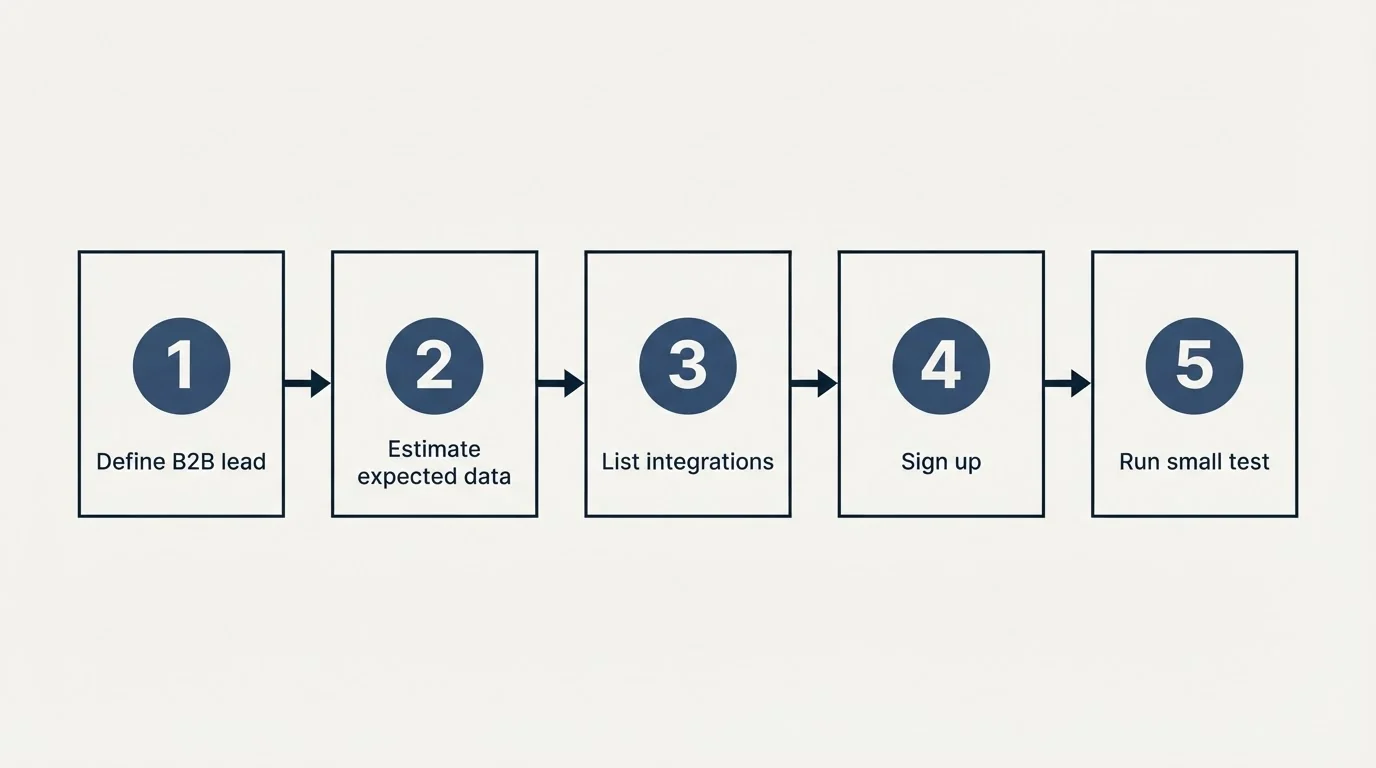 Step sequence: Getting Started Checklist (Define B2B lead, Estimate expected data, List integrations, Sign up)