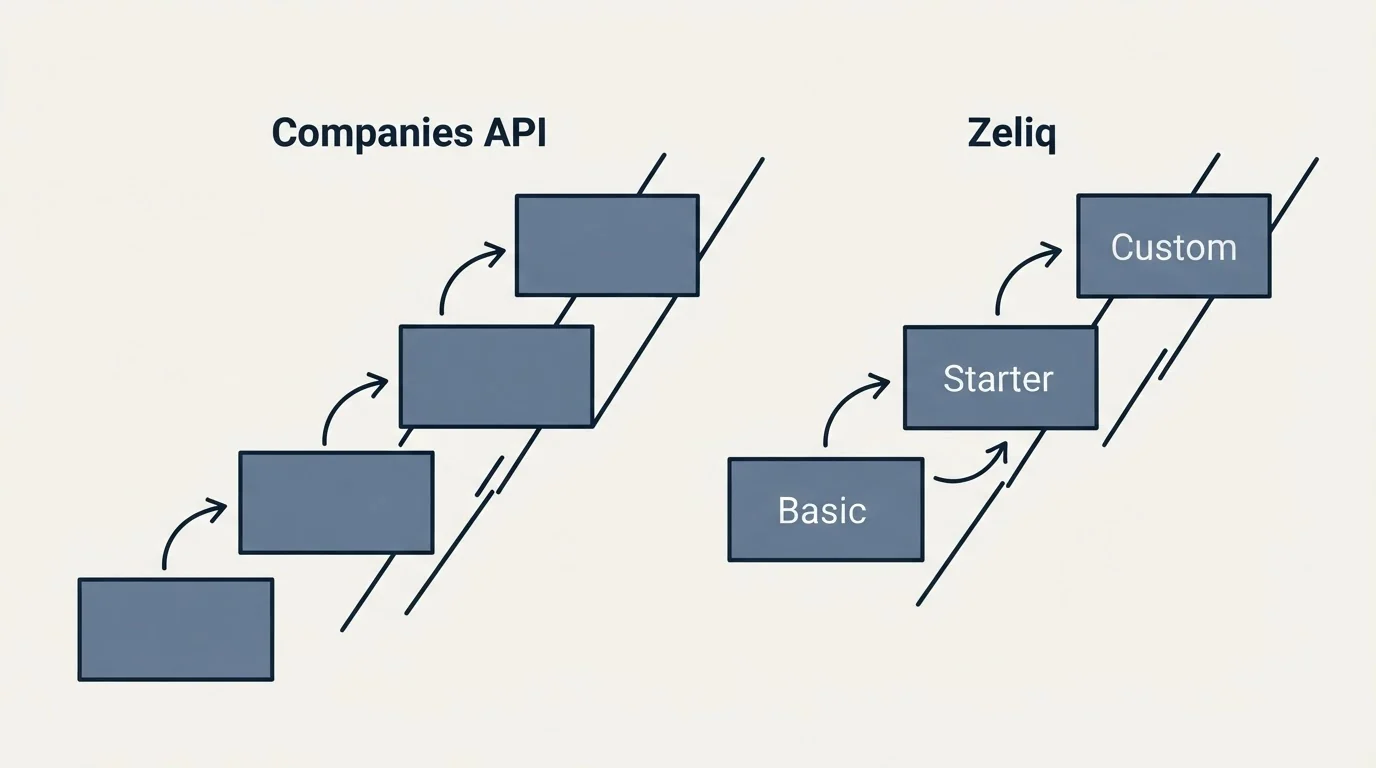 Pricing ladder: Pricing Comparison (Companies API, Zeliq, Basic, Starter)