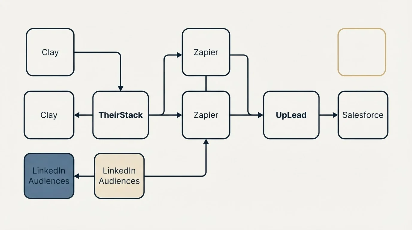 Integration flow: Integration Ecosystem (TheirStack, UpLead, Zapier, Clay)