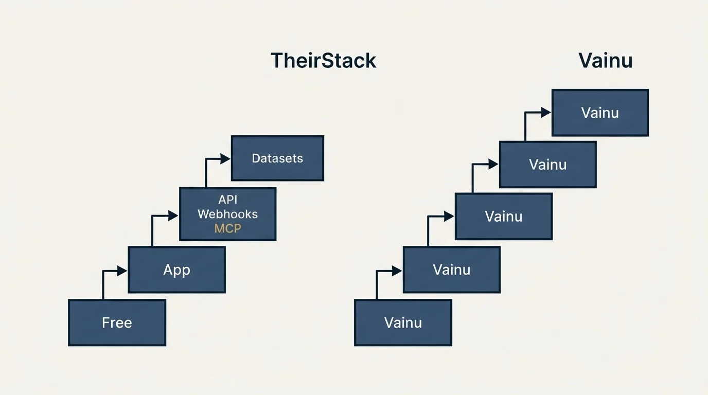 Pricing ladder: Pricing Comparison (TheirStack, Vainu, Free, App)