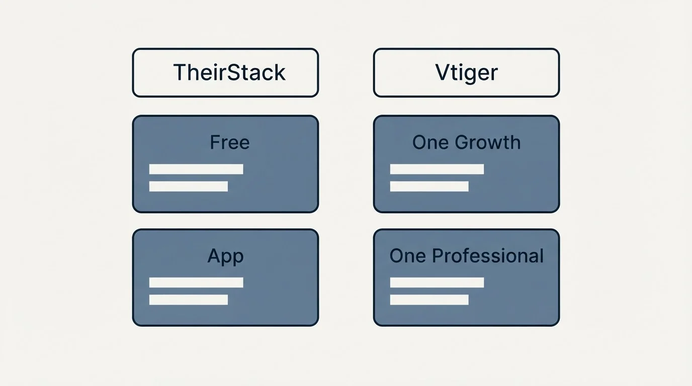 Pricing table: Pricing Comparison (TheirStack, Vtiger, Free, One Growth)