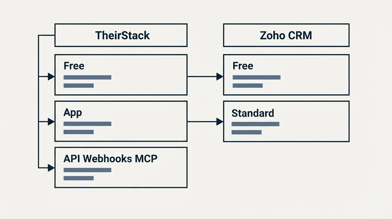 Pricing table: Pricing Comparison (TheirStack, Zoho CRM, Free, App)