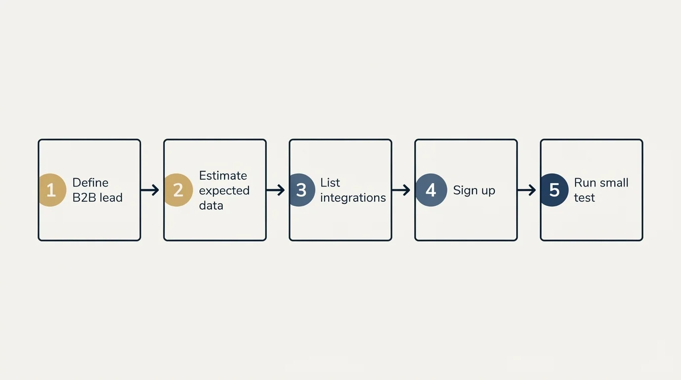 Step sequence: Getting Started Checklist (Define B2B lead, Estimate expected data, List integrations, Sign up)