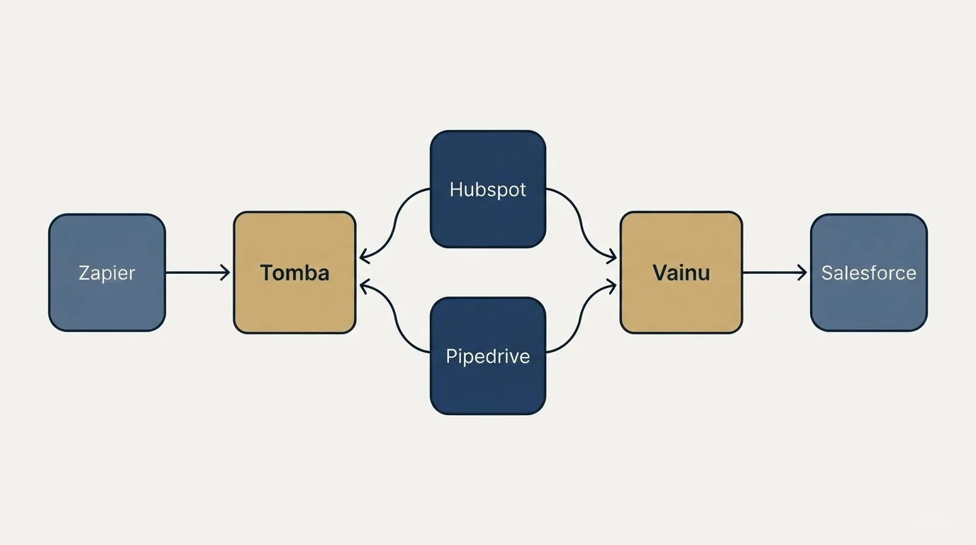 Integration schematic: Integration Ecosystem (Tomba, Vainu, Hubspot, Pipedrive)