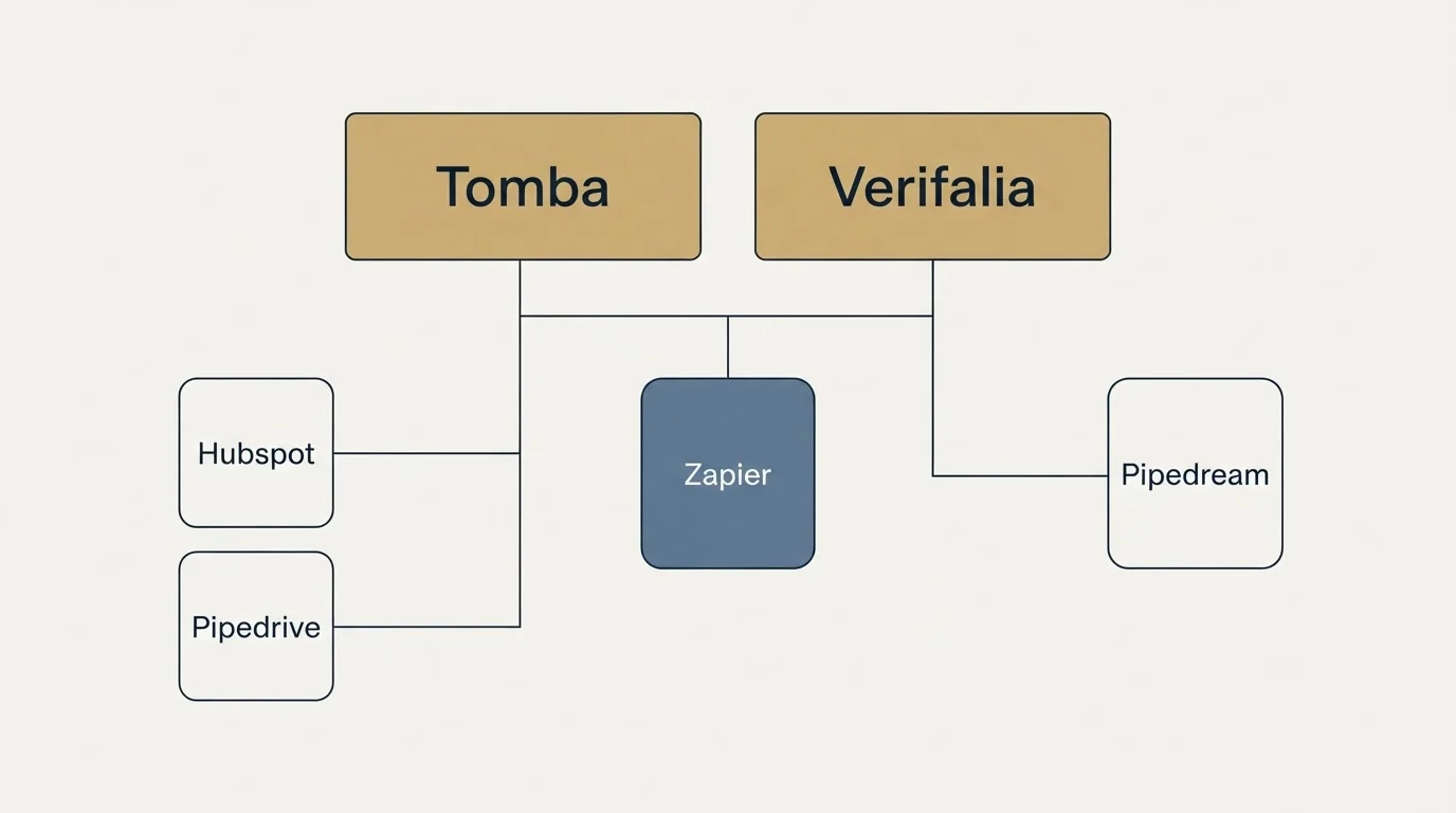 Integration grid: Integration Ecosystem (Tomba, Verifalia, Zapier, Hubspot)
