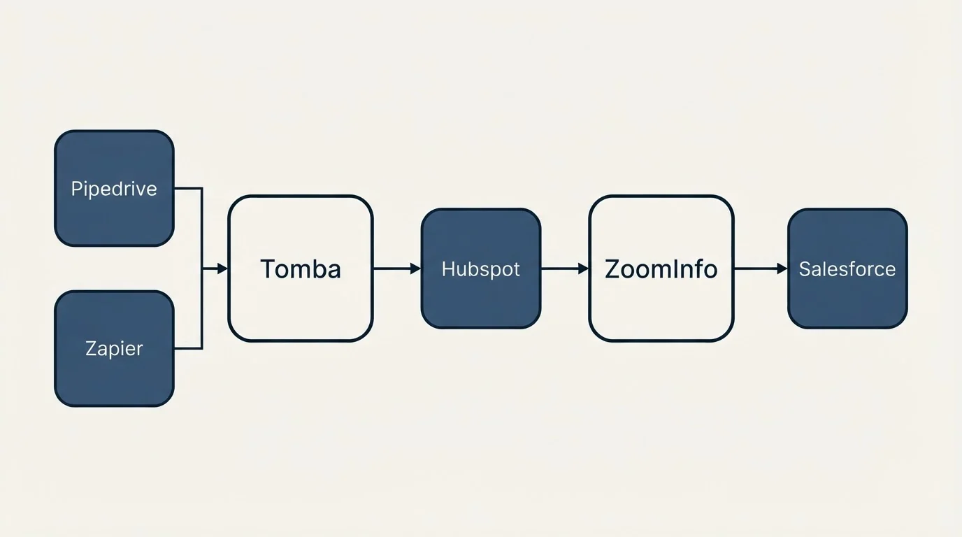 Integration schematic: Integration Ecosystem (Tomba, ZoomInfo, Hubspot, Pipedrive)