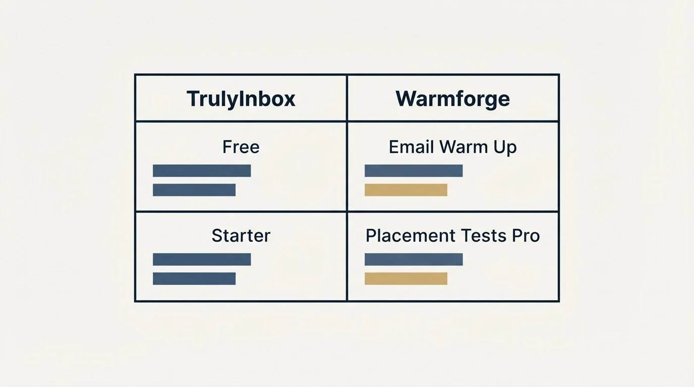 Pricing table: Pricing Comparison (TrulyInbox, Warmforge, Free, Email Warm Up)