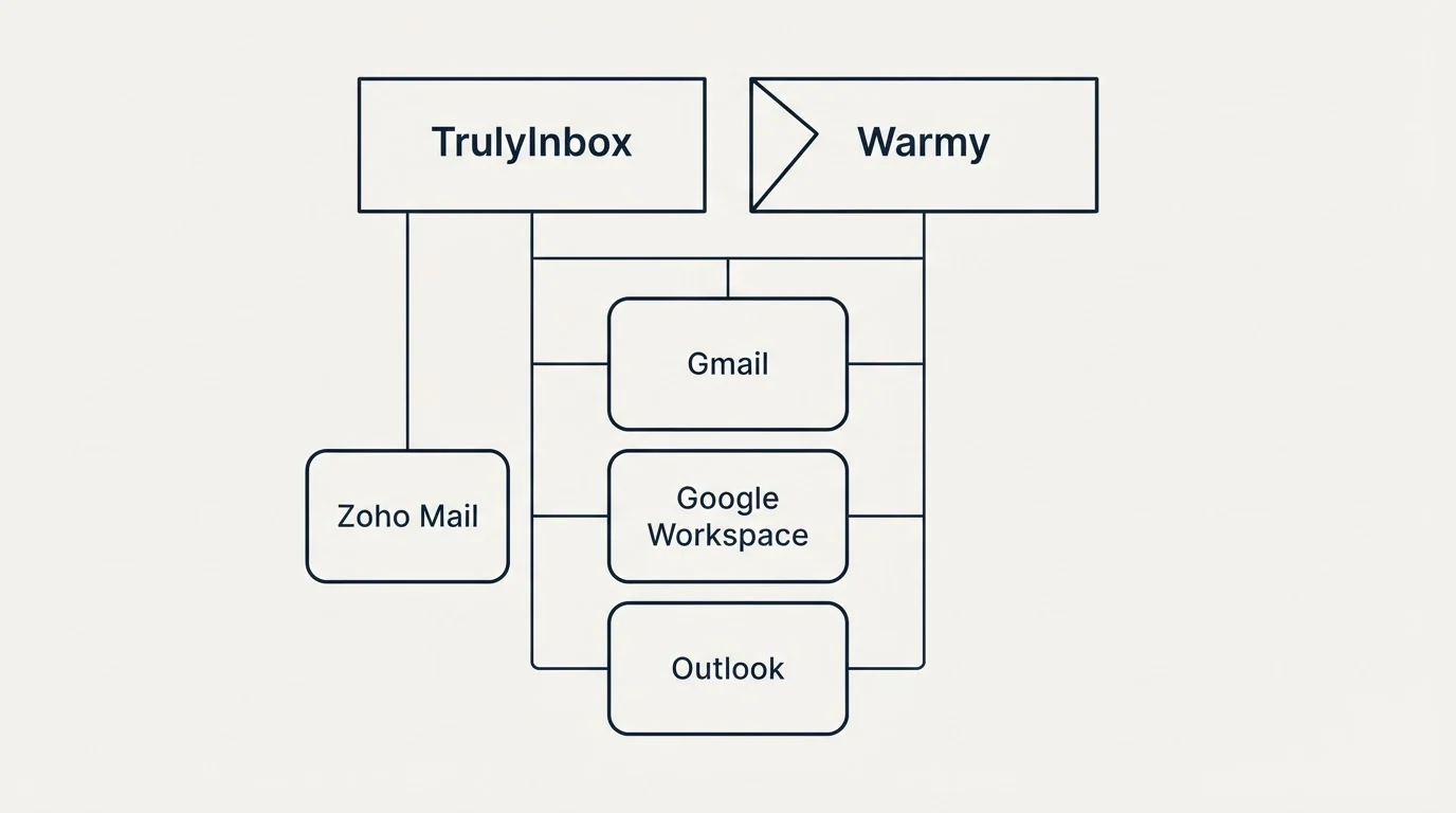 Integration grid: Integration Ecosystem (TrulyInbox, Warmy, Gmail, Google Workspace)