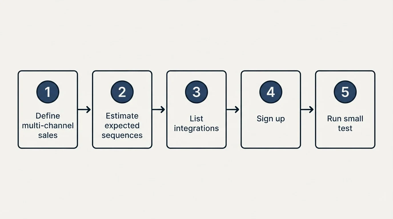 Step sequence: Getting Started Checklist (Define multi-channel sales, Estimate expected sequences, List integrations, Sign up)