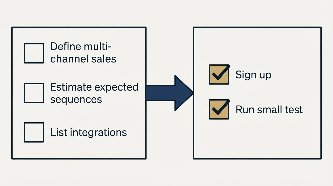 Before-and-after steps: Getting Started Checklist (Define multi-channel sales, Estimate expected sequences, List integrations, Sign up)
