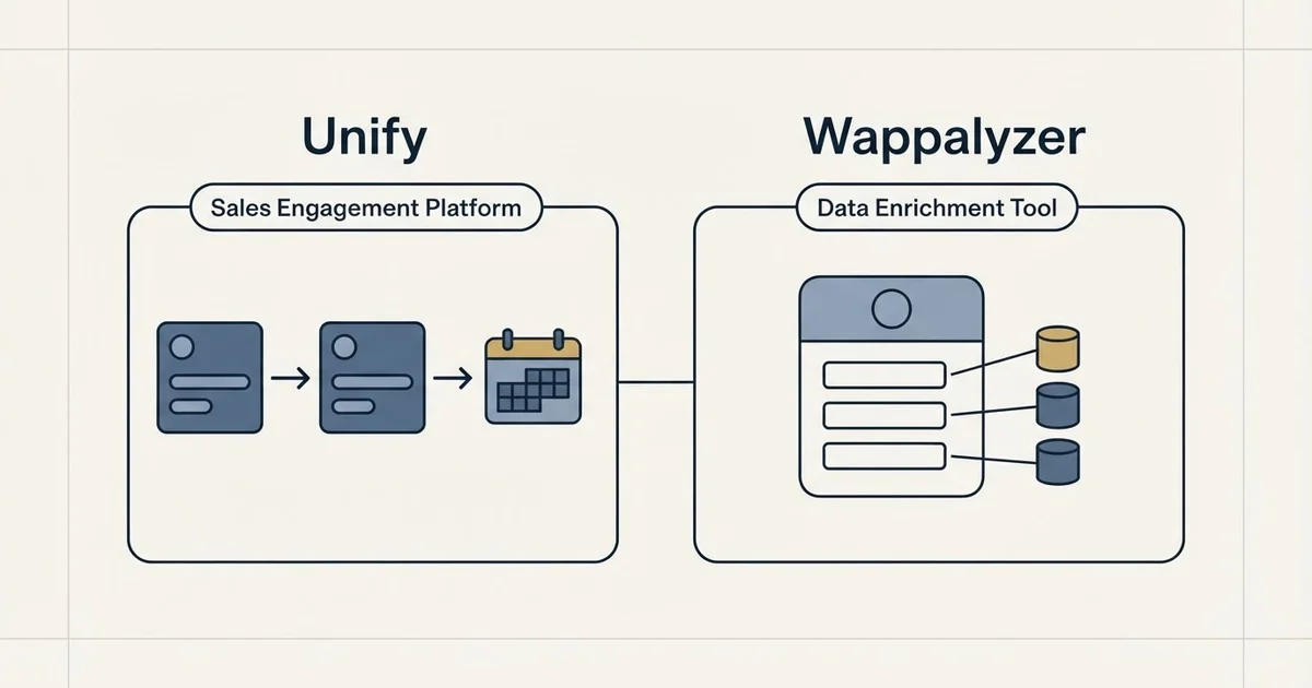 Side-by-side panels: Unify vs Wappalyzer (Sales Engagement Platform, Data Enrichment Tool)