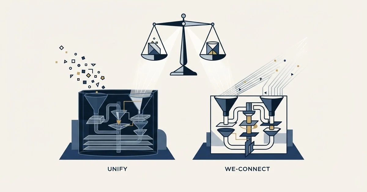 Editorial illustration for Unify vs We-Connect