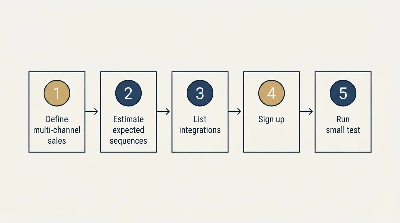Step sequence: Getting Started Checklist (Define multi-channel sales, Estimate expected sequences, List integrations, Sign up)