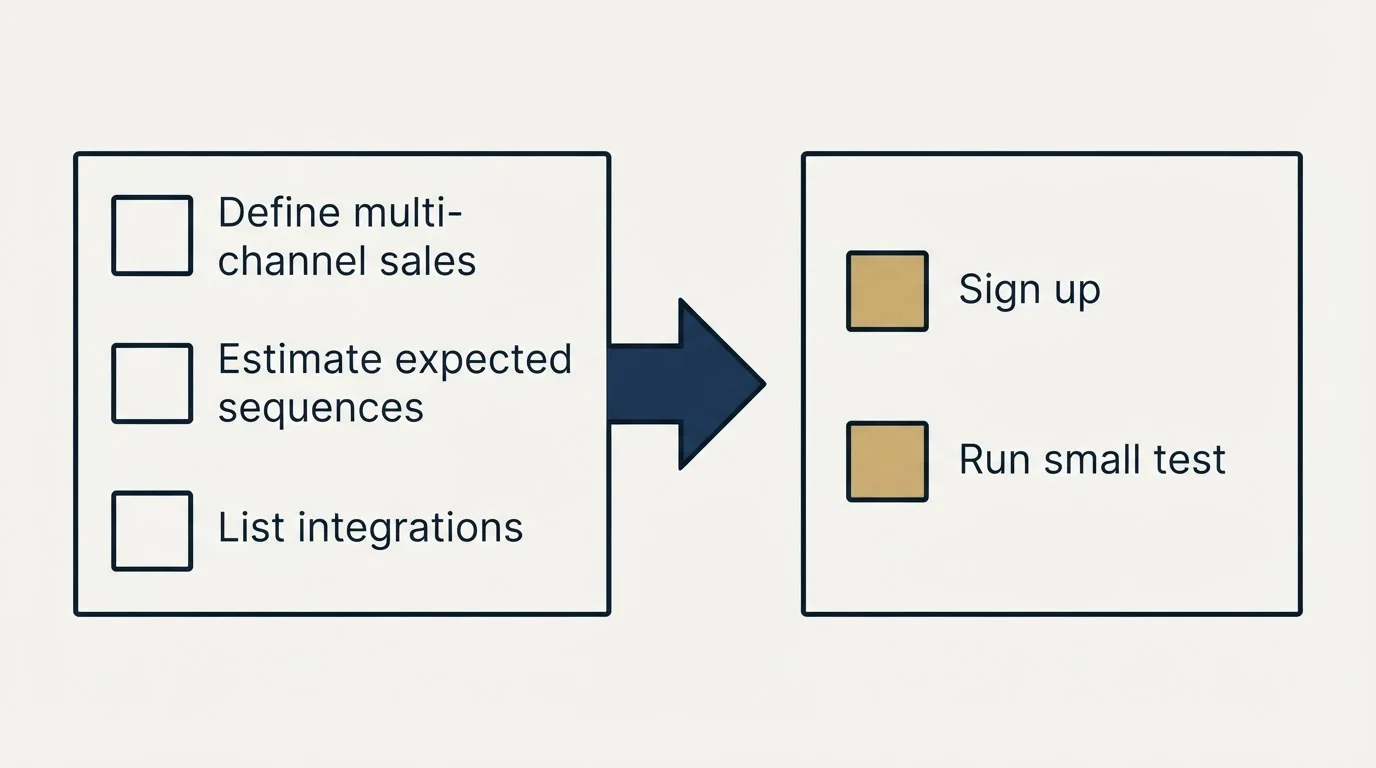 Before-and-after steps: Getting Started Checklist (Define multi-channel sales, Estimate expected sequences, List integrations, Sign up)