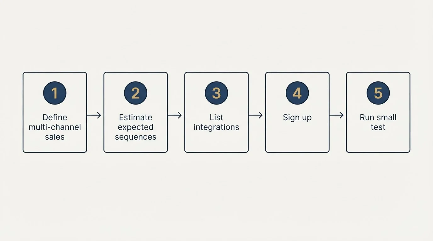 Step sequence: Getting Started Checklist (Define multi-channel sales, Estimate expected sequences, List integrations, Sign up)