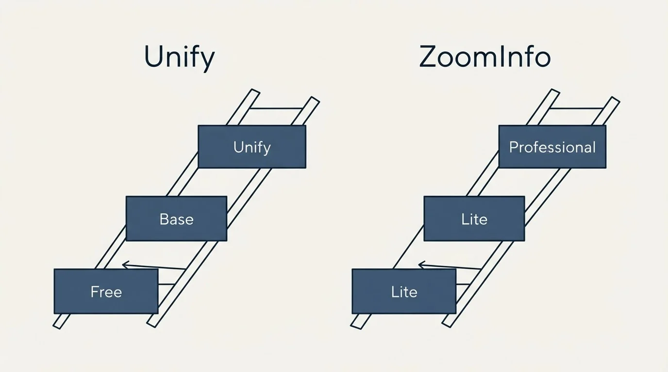 Pricing ladder: Pricing Comparison (Unify, ZoomInfo, Free, Lite)
