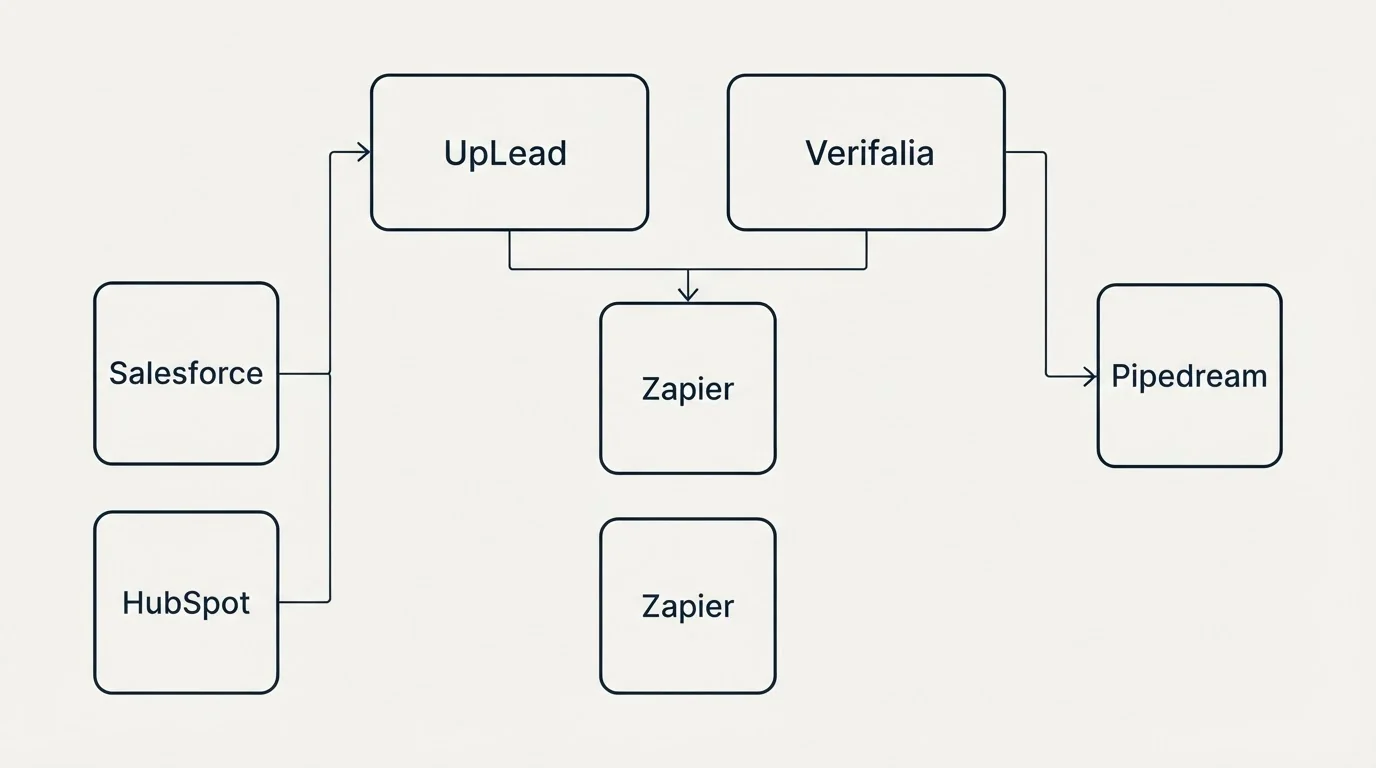 Integration grid: Integration Ecosystem (UpLead, Verifalia, Zapier, Salesforce)