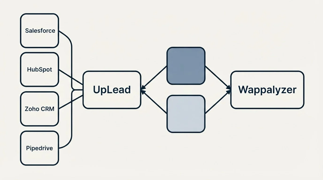 Integration schematic: Integration Ecosystem (UpLead, Wappalyzer, Salesforce, HubSpot)