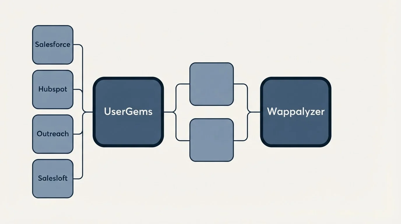 Integration schematic: Integration Ecosystem (UserGems, Wappalyzer, Salesforce, Hubspot)