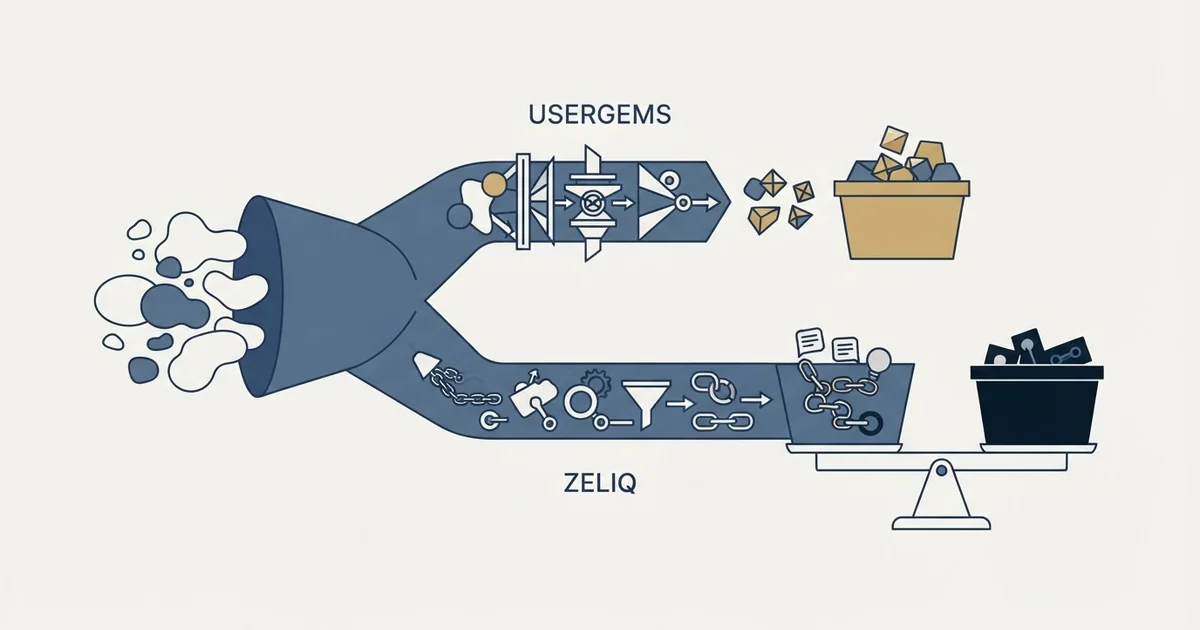 Editorial illustration for UserGems vs Zeliq