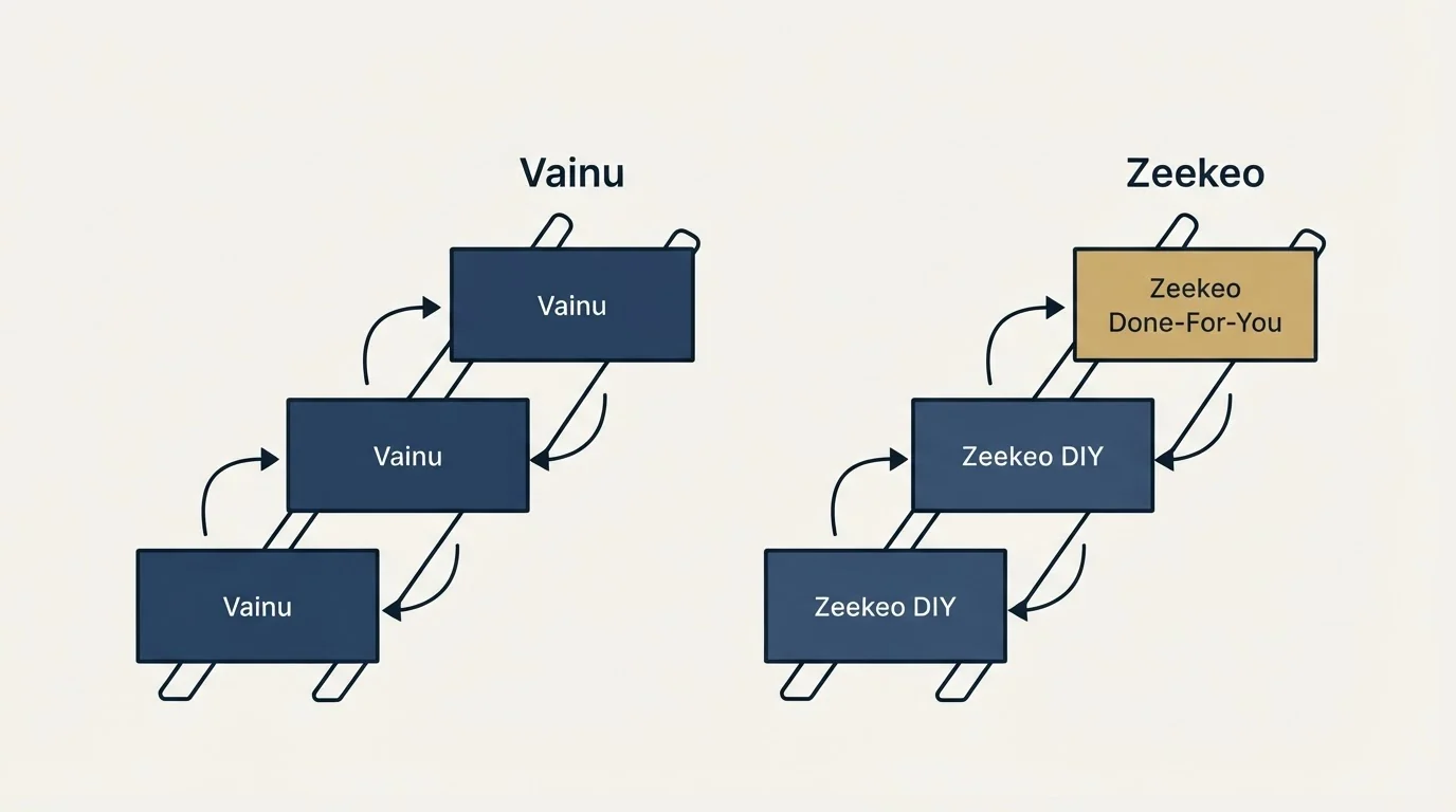 Pricing ladder: Pricing Comparison (Vainu, Zeekeo, Zeekeo DIY, Zeekeo Done-For-You)