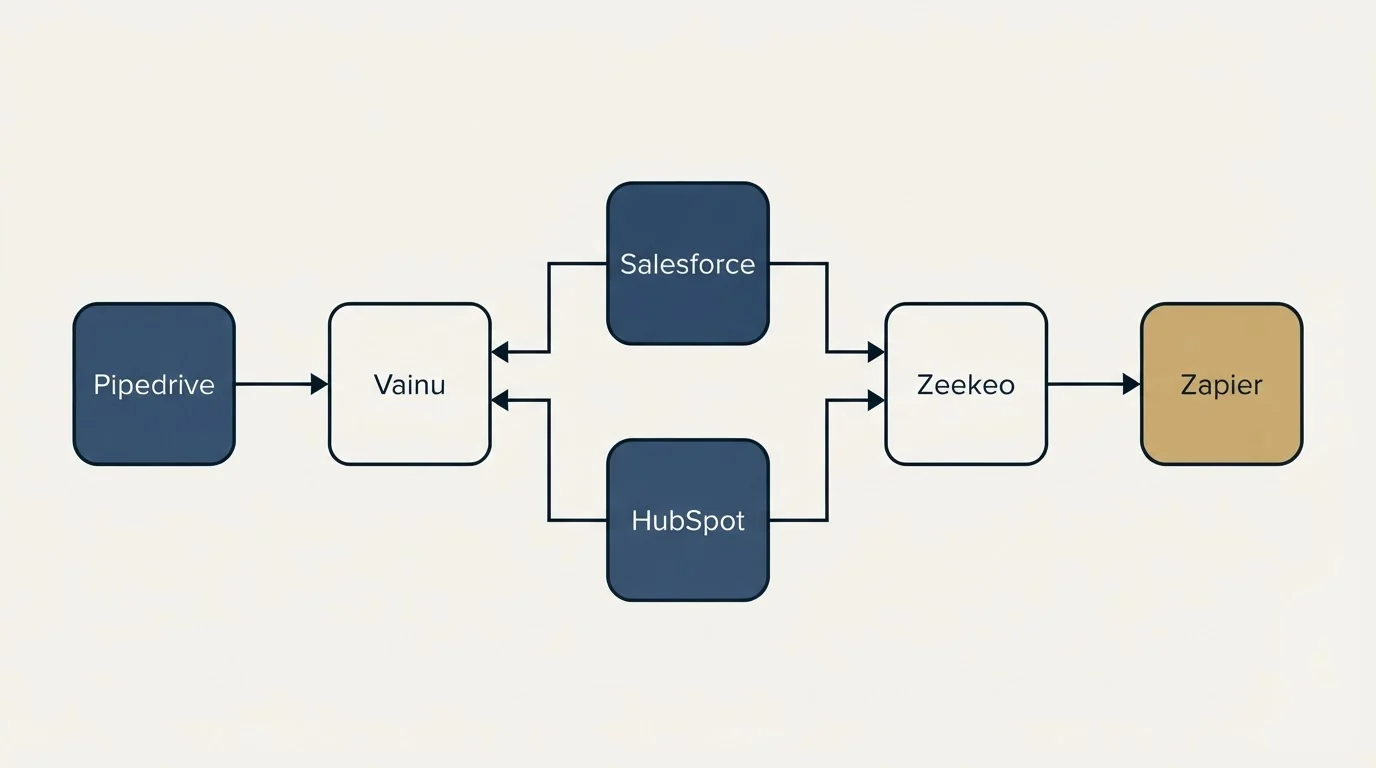 Integration flow: Integration Ecosystem (Vainu, Zeekeo, Salesforce, HubSpot)