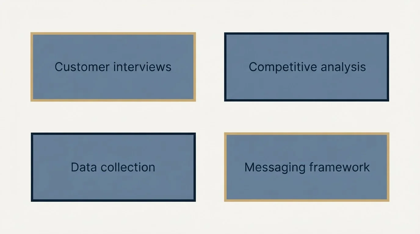 Schematic: Developing Your Value Proposition (Customer interviews, Competitive analysis, Data collection, Messaging framework)