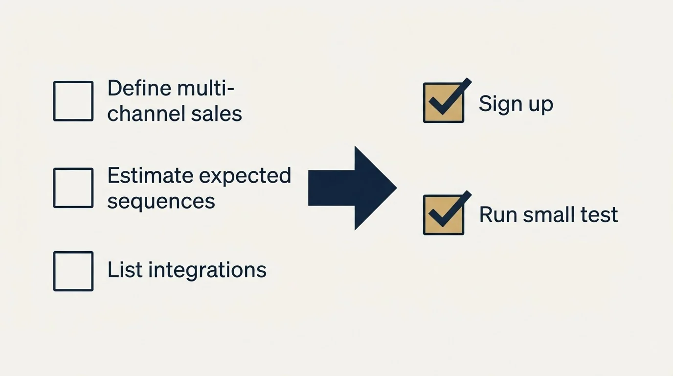 Before-and-after steps: Getting Started Checklist (Define multi-channel sales, Estimate expected sequences, List integrations, Sign up)